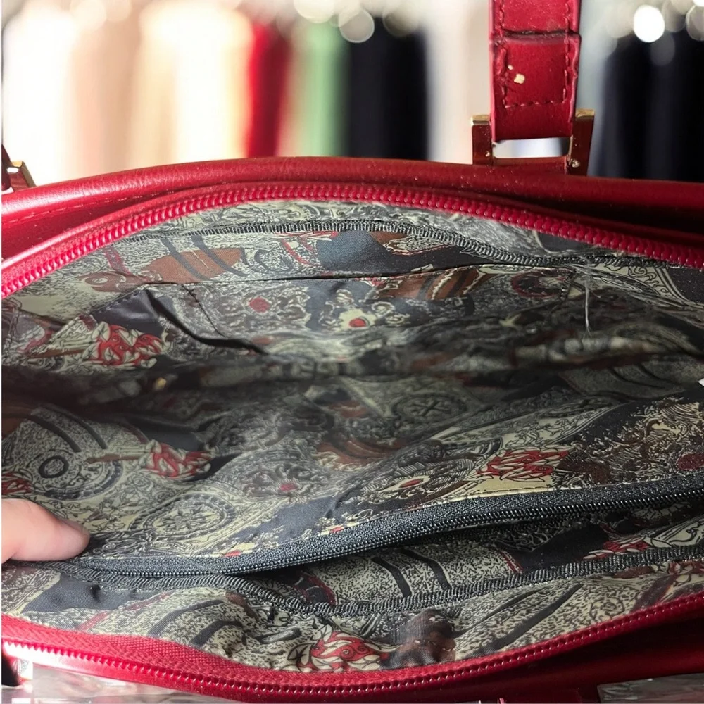 Vintage Brighton Red Croc Leather Tote Bag + Black Kiss Lock Coin Purse Set - Picture 5 of 13
